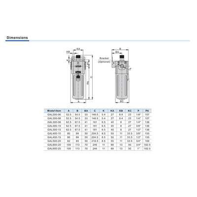 GAL600C20JT AIRTAC LUBRICATOR<BR>GAL600 SERIES 3/4" NPT W/MB